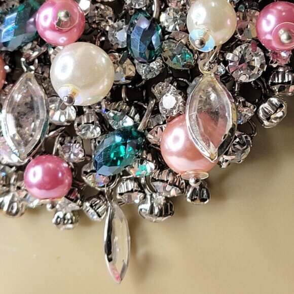 Crystal Rhinestones and Colourful Pearl Bib Collar Statement Choker Necklace - Picture 6 of 16